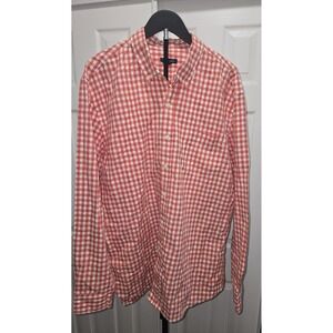 Gap Mens Slim Fit Button Down Shirt XXL Orange Gingham Check Cotton Long Sleeve